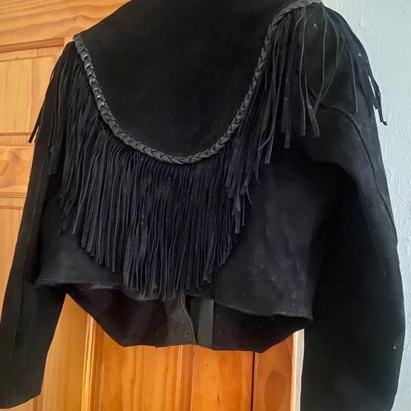 PLG-Pure Leather Gold Jackets & Blazers - Vintage Black Suede/Leather Fringe and Trim Size M
